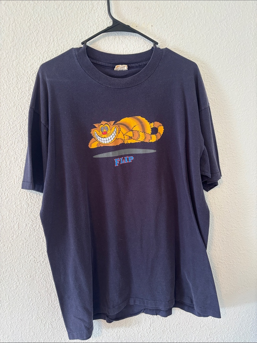 1998 VINTAGE FLIP TEE with Orange Cheshire Cat Graphic
